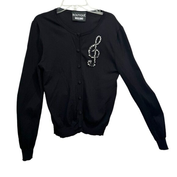 Moschino Boutique Crystal Music Cardigan Sweater Button Down Knit Soft Preppy 8 - Picture 2 of 16